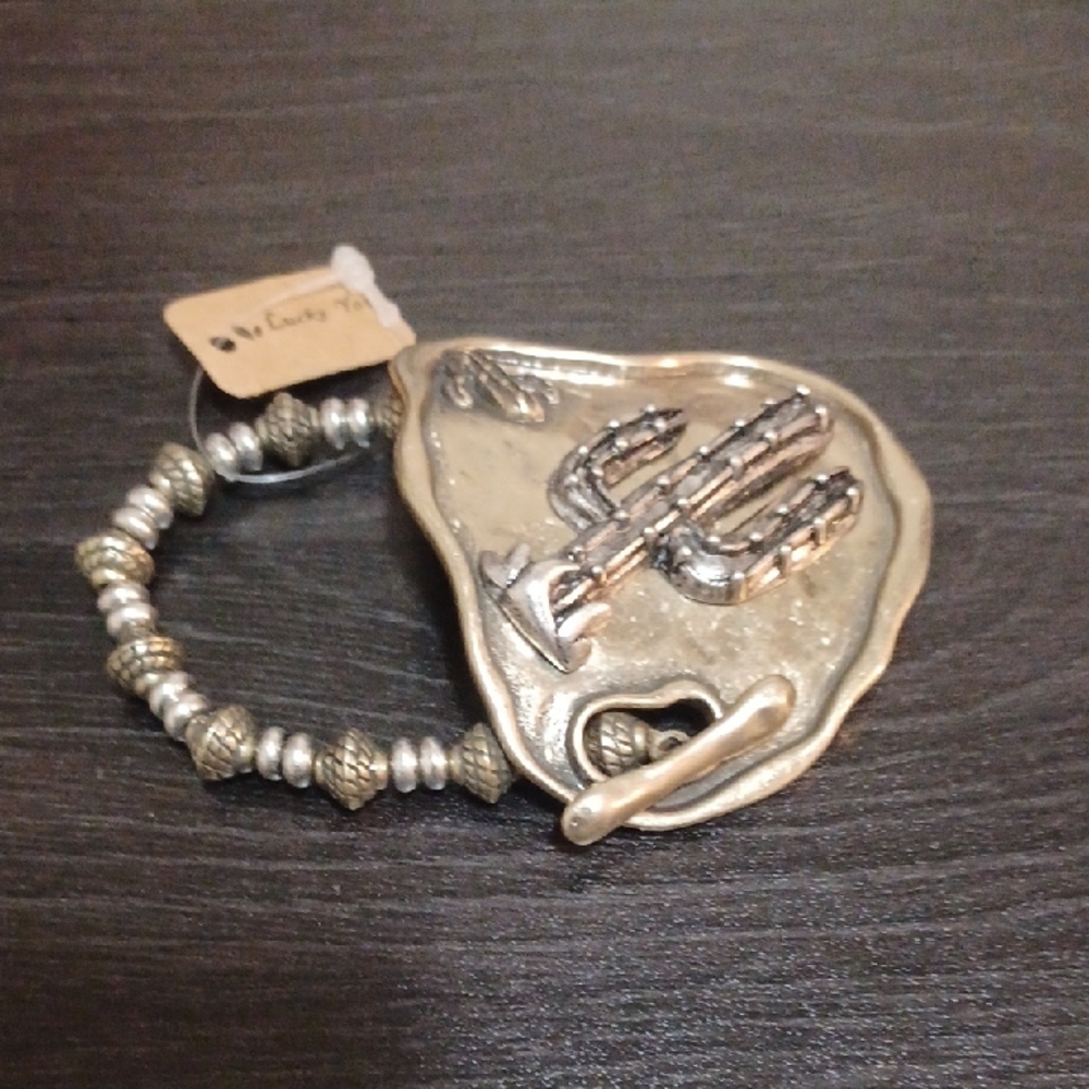 Worn Gold and Silver Cactus Charm Bracelet